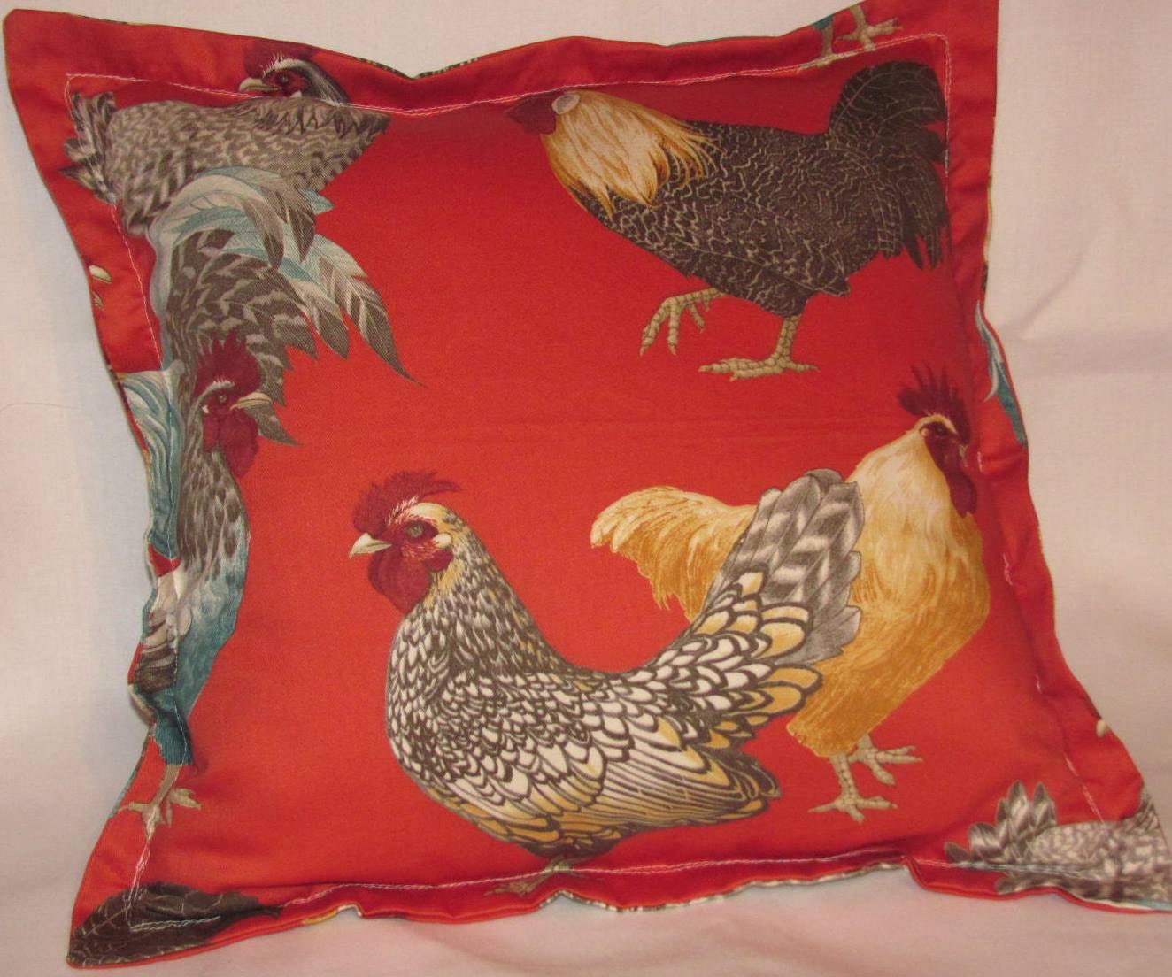 French Country Cottage Red Rooster Pillow by TsEclecticTreasures
