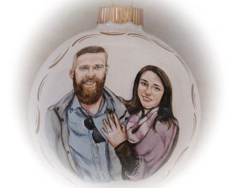 Custom portrait ornament, portrait painting, engagement christmas ornament, hand painted 4 inch Christmas glass ball