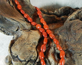 Red River jasper necklace 18" long oval red jasper beads semiprecious stone jewelry packaged in a colorful gift bag 11838