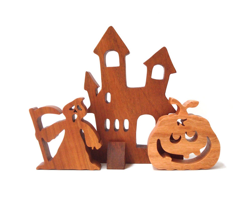 Wood Halloween Toys Spooky Figures Fall Decoration 3 Piece Set