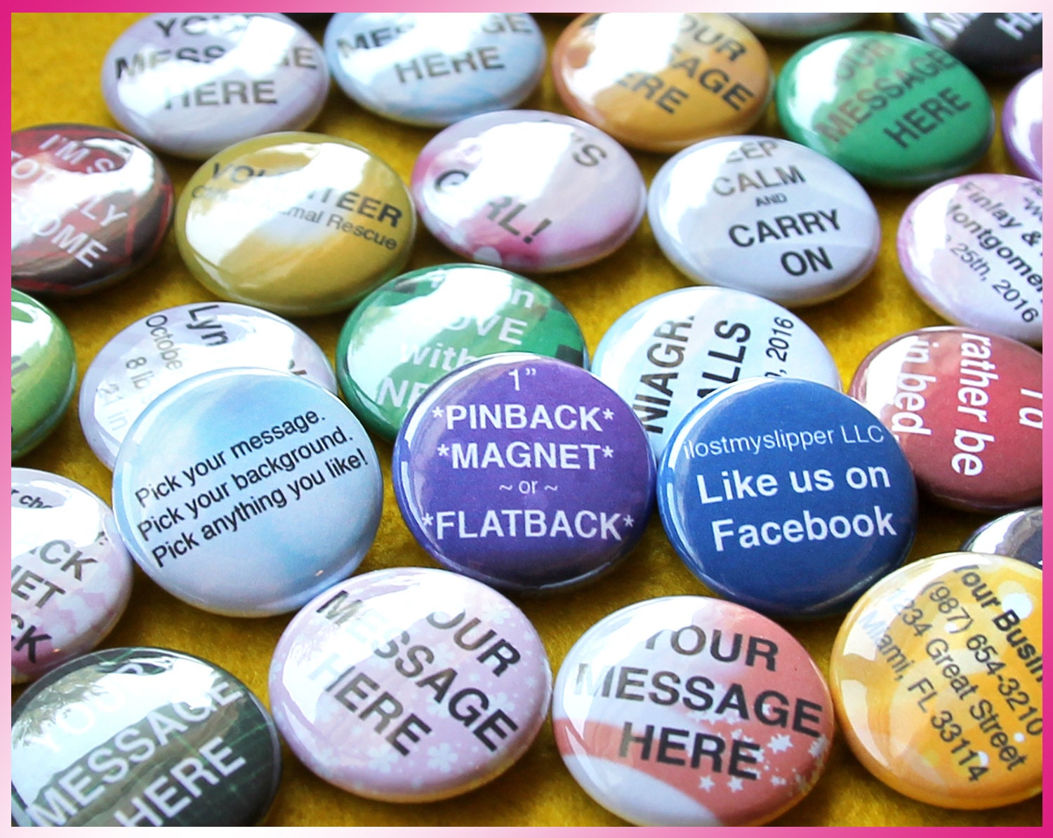 1 CUSTOM TEXT Pin or Flatback. 1 Personalized