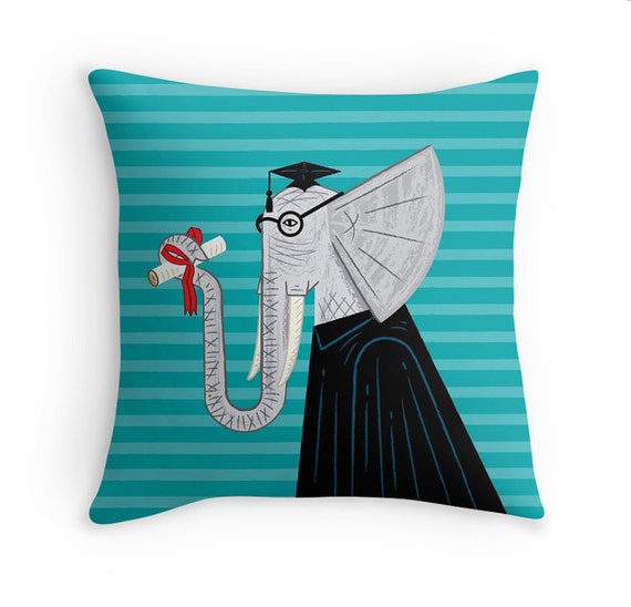 Intelligent Elephant - illustrated Cushion cover / Throw Pillow cover (16" x 16") by Oliver Lake