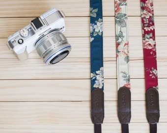 Red , Cream, Blue Floral Vintage Camera Strap for Mirror Less ,Compact