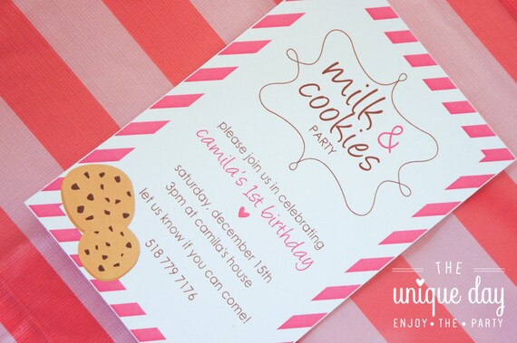 Cookies & Milk Birthday Party Invitation - Thank you Card -Custom, Personalized, Printable, Printed Invitations // CM-01 Il_570xn