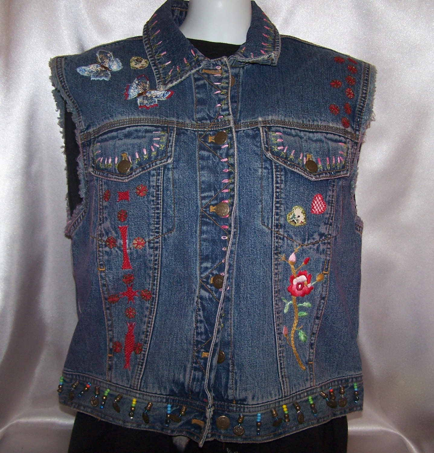 Embroidered Vest Womens Small Blue Jean Gift Idea Gift 4