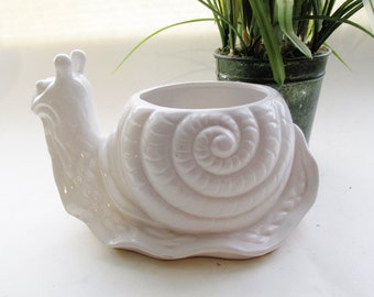 Blanc de Chine Snail, Chinoserie, Palm Beach Decor, White Snail Planter