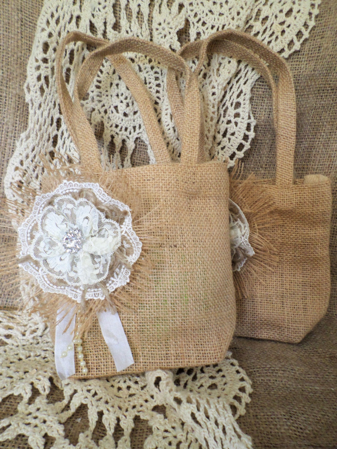 Small Burlap Bag/Flower Girl Bag/Basket