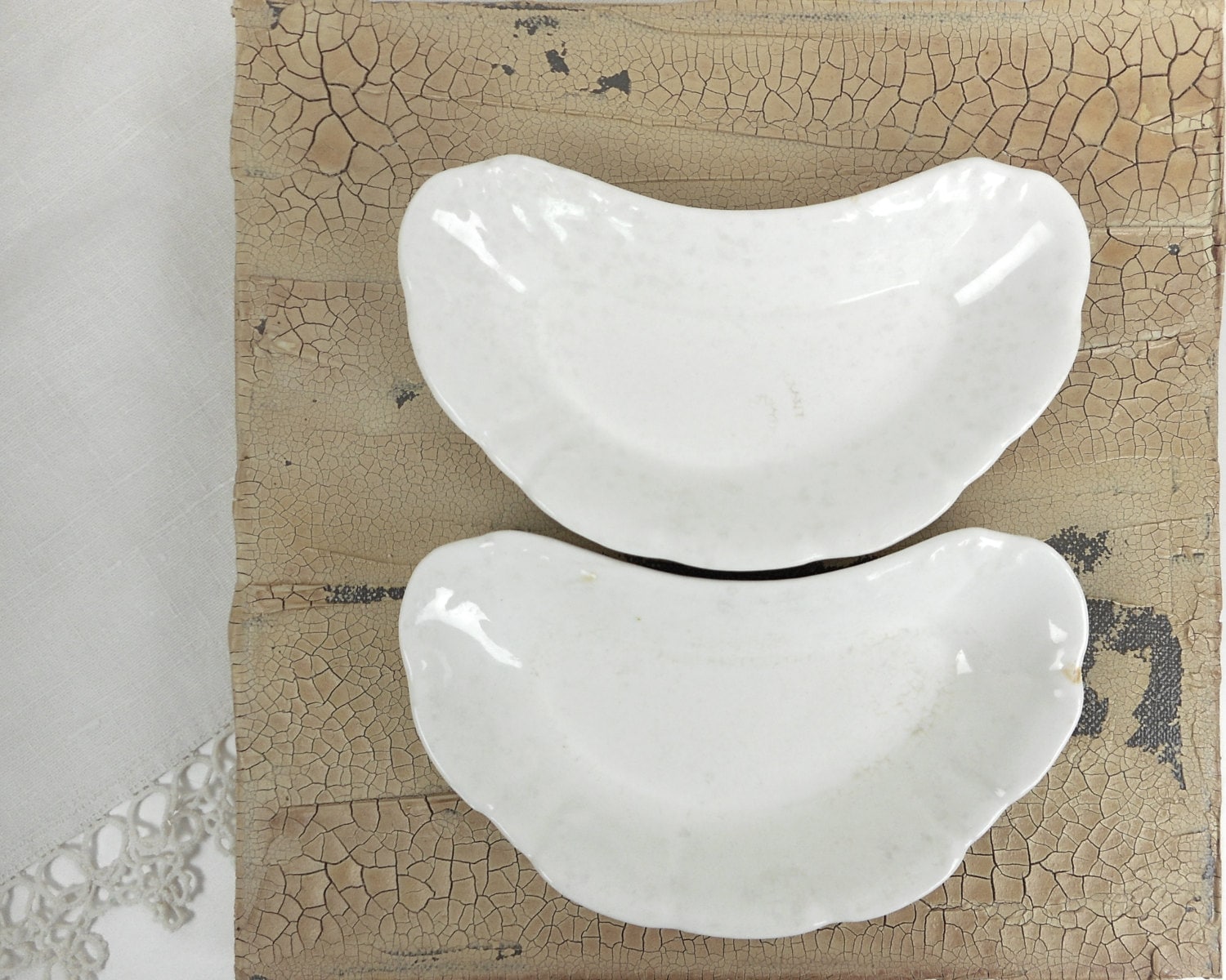 Vintage Bone Dish Plate Pair Two White Stoneware La Francaise Porcelain