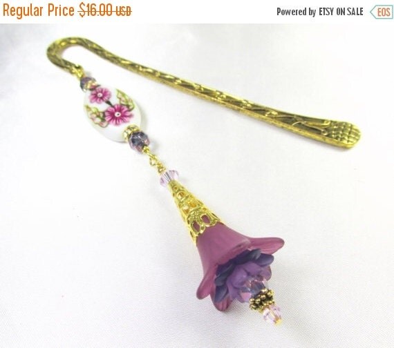 SALE Beaded Bookmark with Large Purple Violet by BZOriginals