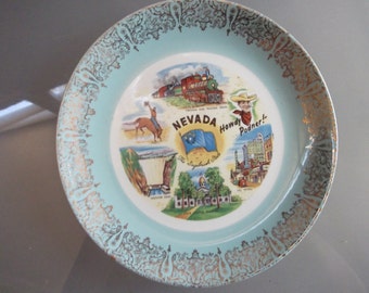 Nevada Collectible Souvenir Plate, Vintage Home Decor, Travel Souvenir, Hoover Dam, Cowboys, Las Vegas, Nevada Capital, Taylor Smith Plate