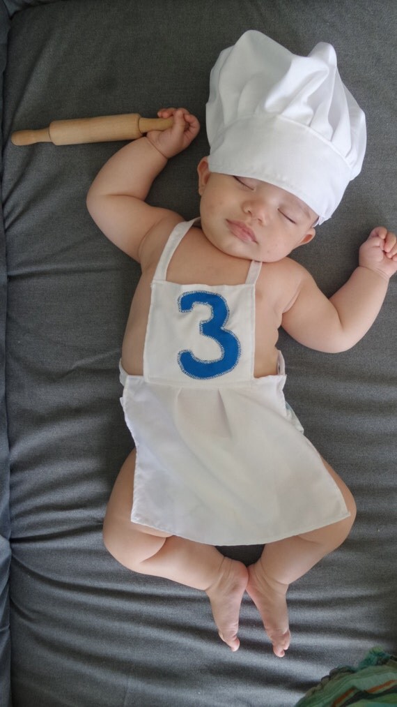 Baby Chef Costume chef hat and apron for a baby white apron