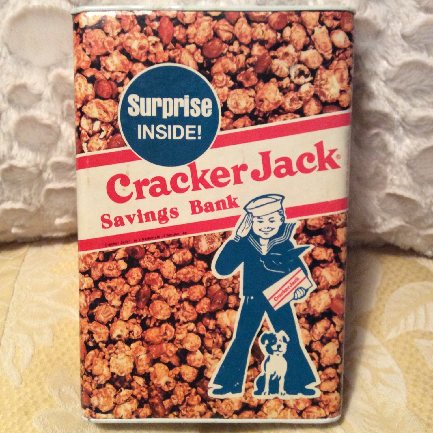Vintage Tin Cracker Jack Bank Container Popcorn Candy