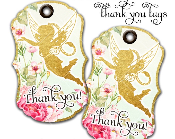 Flower Fairy Thank You Tags - Garden Fairy - Fairy Princess - Pink Blush - Favor Tags - Gift Tags - Print your own