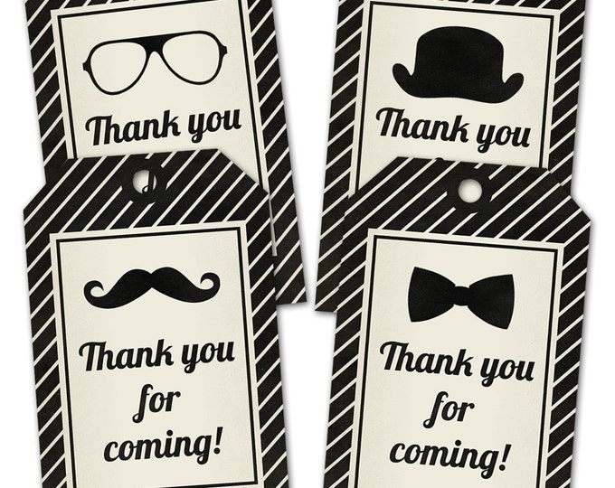 Mustache Hipster Thank You Tag, Favor Tags, Gift Tag, Instant Download, Print your own