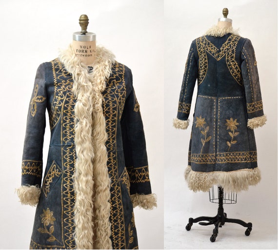 Vintage Embroidered Shearling Afghan Jacket Coat XS Small//