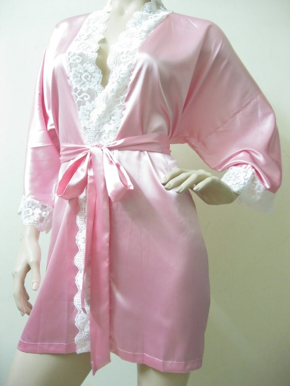 SALE Bridesmaid Robes PINK robes lace bridesmaid silk by MaySilk