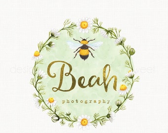 watercolor bee logo design premade logo design flower wreath logo design watercolour logo design photography logo bespoke logo watermark