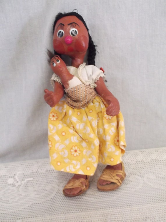 Paper Mache Doll Mexico Mexican Folk Art Mother and Baby