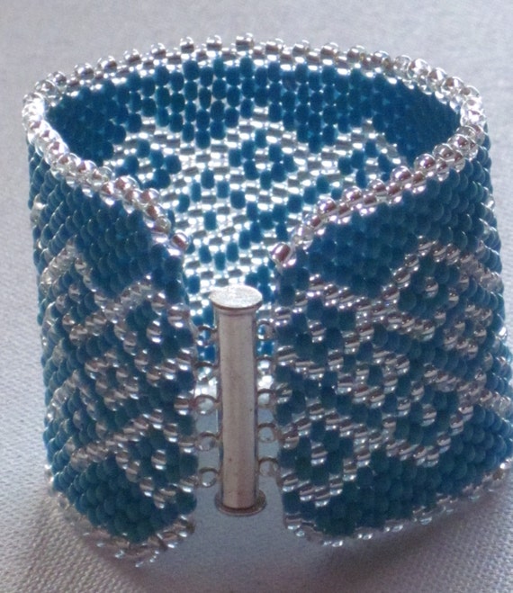 Bead weaving bracelet Turquoise Silver Beaded Bracelet