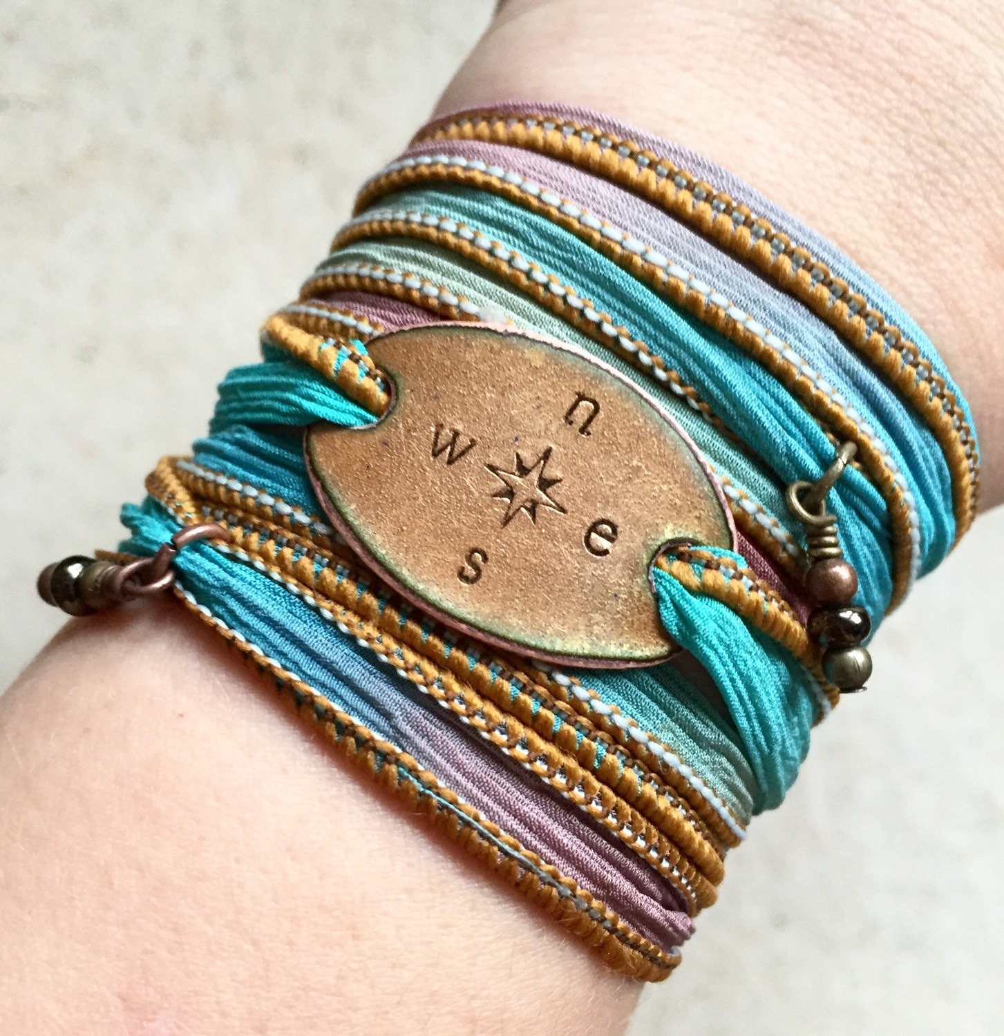COMPASS bracelet boho wrap silk ribbon bracelet wrap