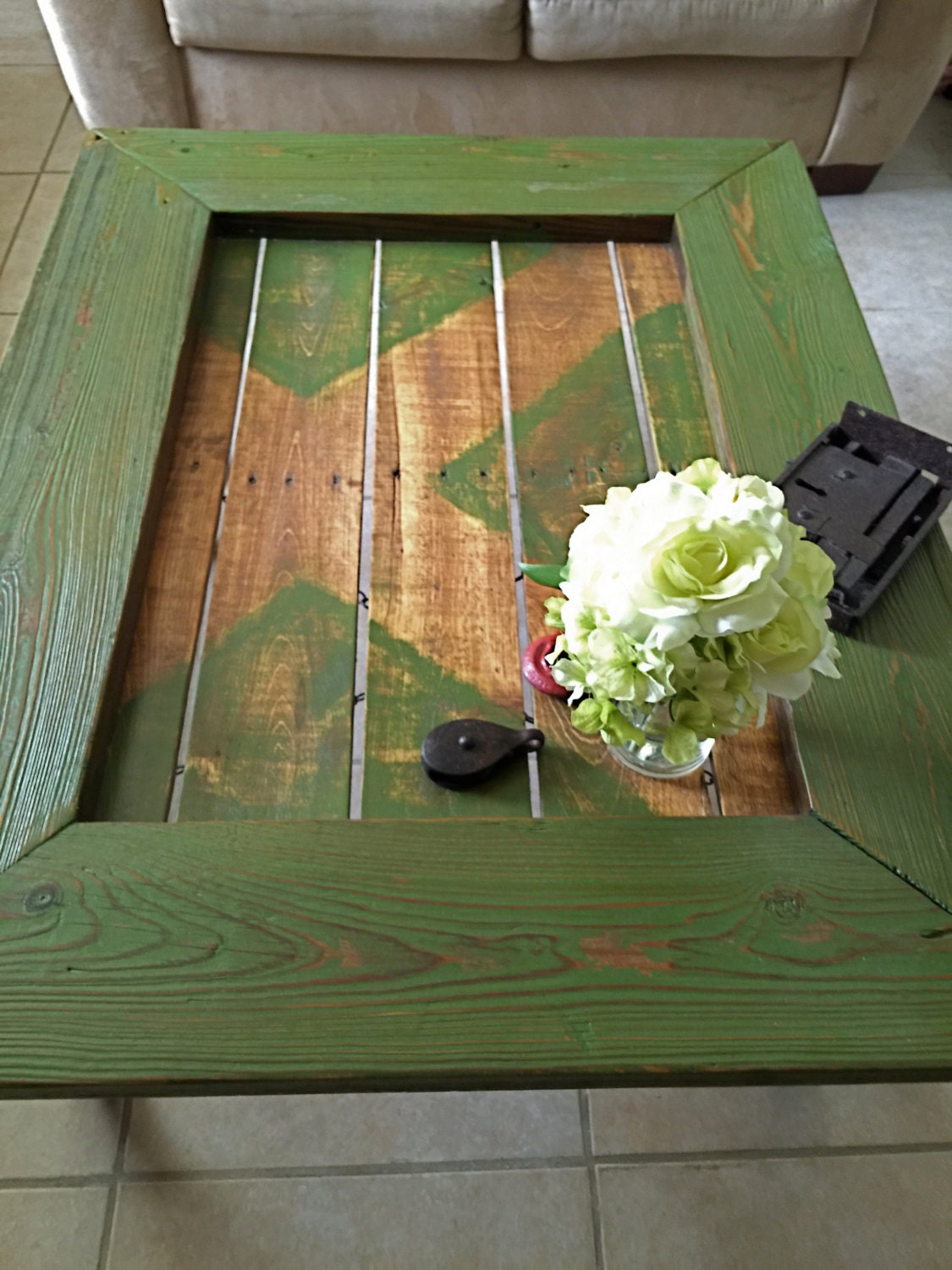 Barn Door Coffee Table. Reclaimed Barn Door Coffee Table.
