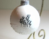 Our Most Popular Hand Painted Christmas Ornament, Aspen Snow Scene with Snow falling and Glitter, Glass Christmas Ornament, White Ornament