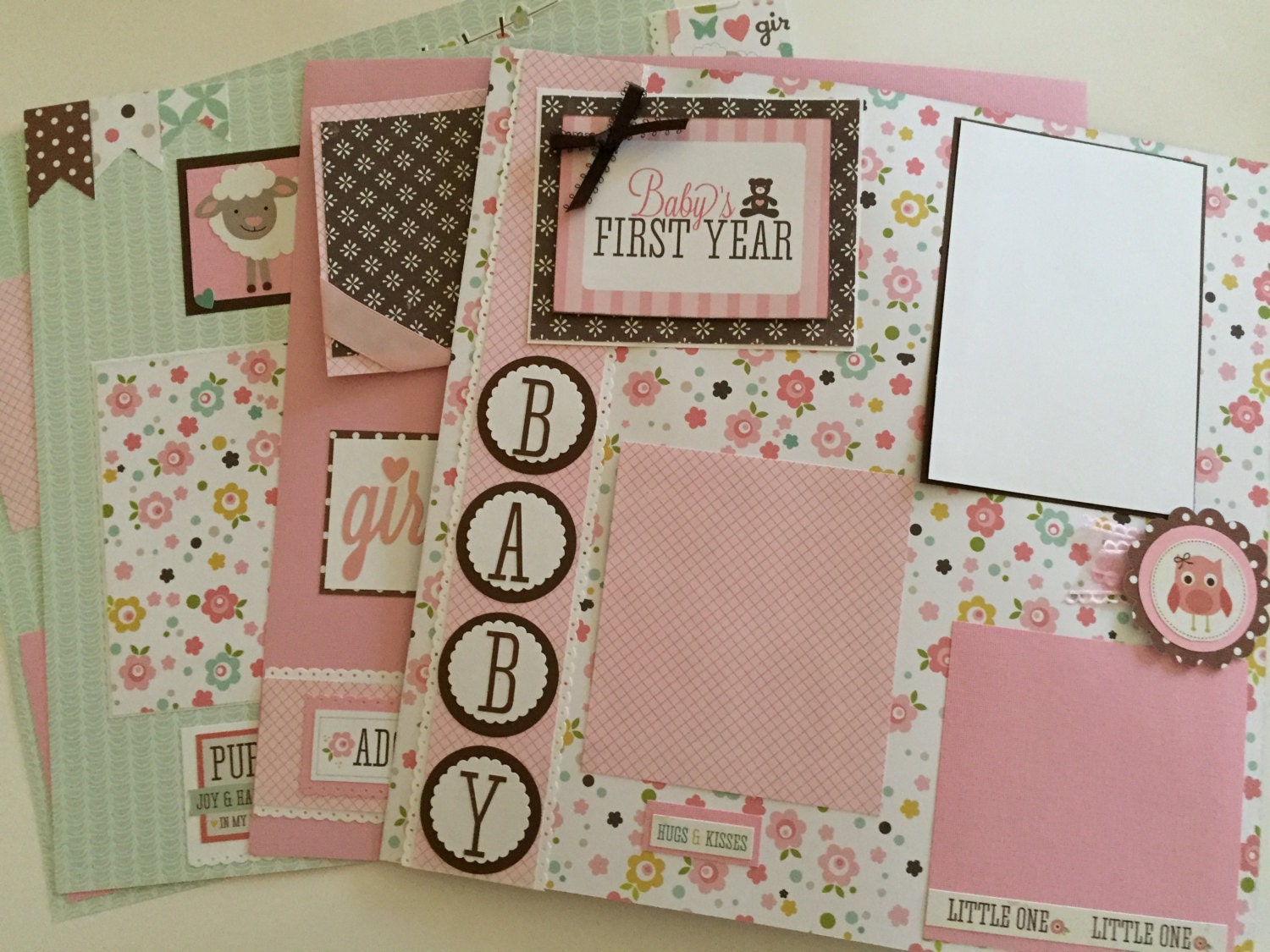 20 Page Baby Girl Premade First Year Scrapbook Pages 12 By12 | Baby