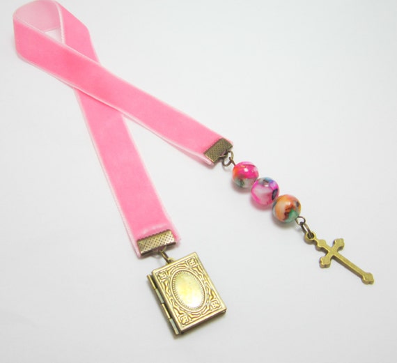 Christian Ribbon Bookmark Confirmation Baptism Gift Pink