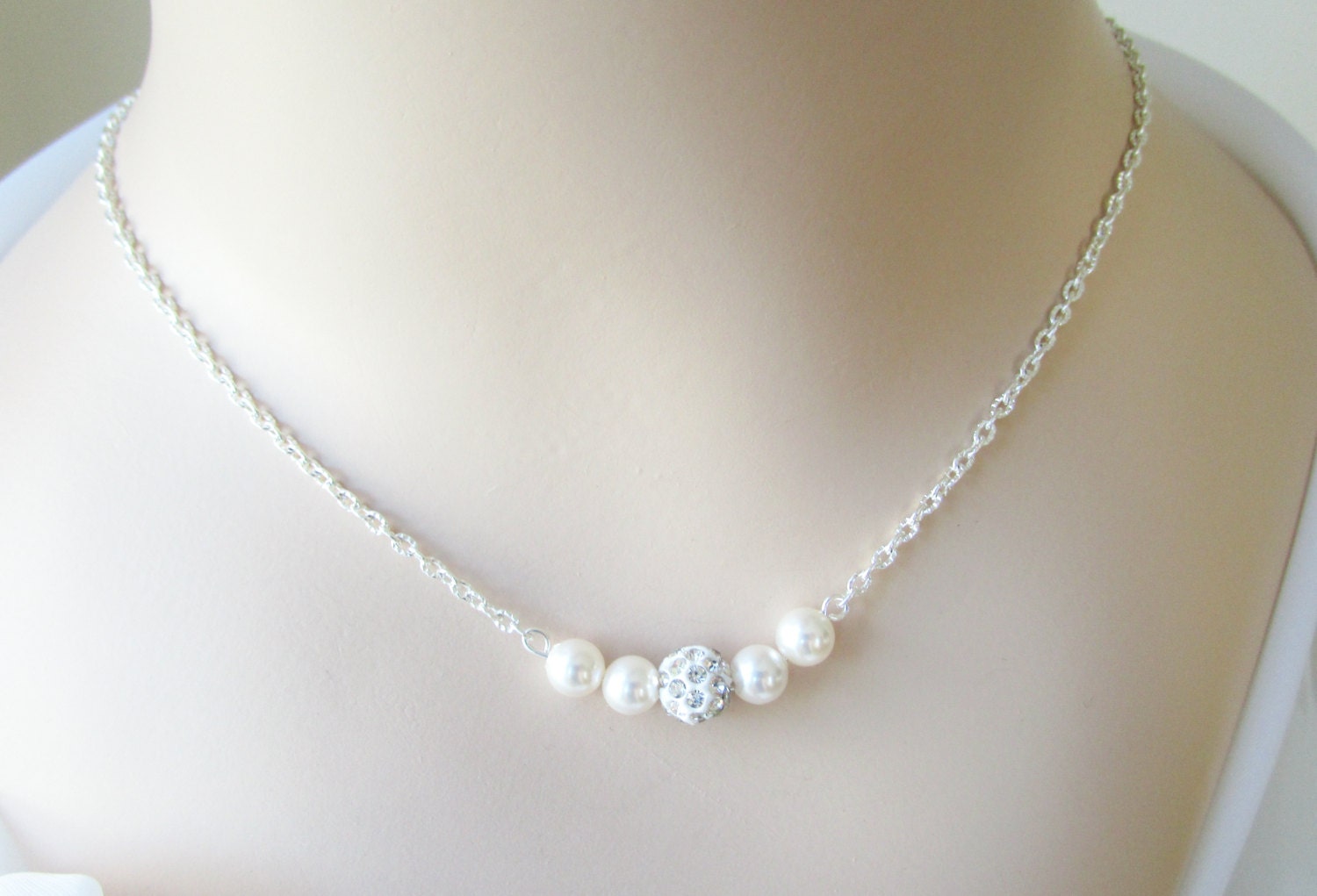 Floating Pearl Necklace Bridesmaid Necklace by Uniquebeadables