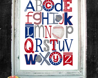 TEXAS RANGERS baseball ABC Nursery Art Print