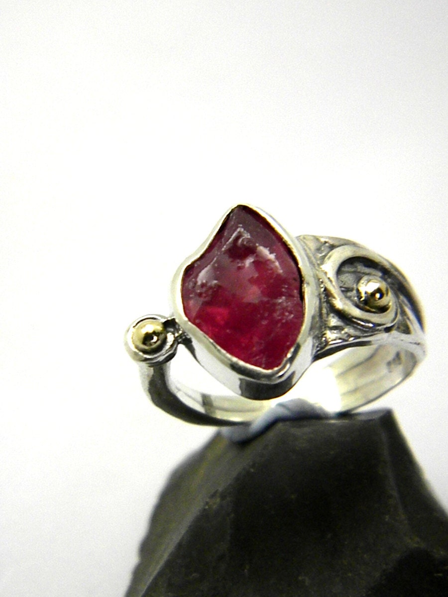 Ruby ring sterling silver rough gemstone ring by nikiforosnelly