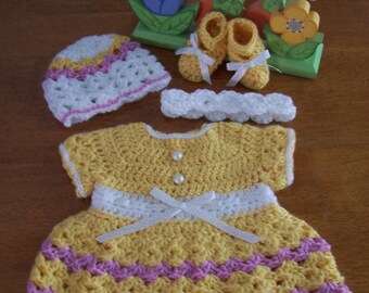 Crocheted Baby Easter Spring or summer Dress Set
