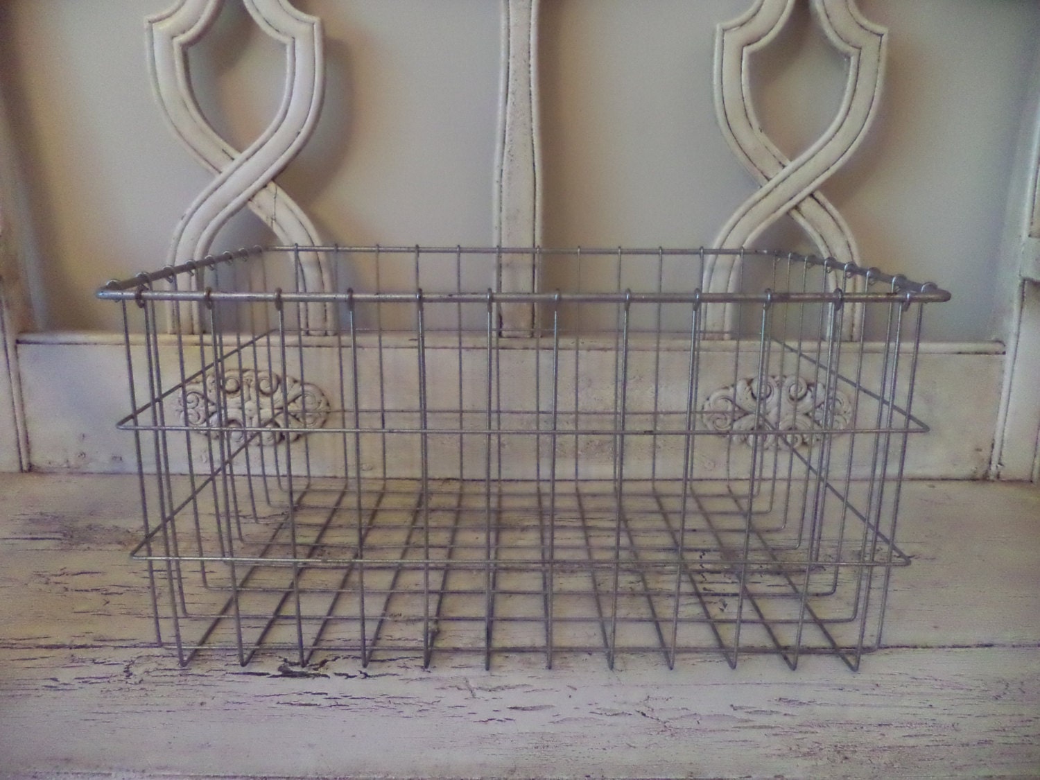 Vintage Rustic Wire Storage Basket Large Industrial Locker Bin or