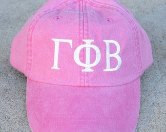 Gamma Phi Beta baseball cap with embroidered greek letters