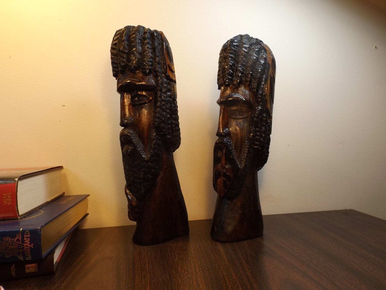 Set of 2 Jamaica Man Statues Wooden Sculpture Figurine Jamaica
