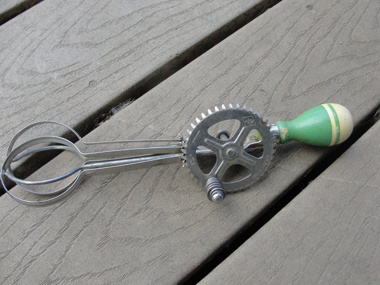 Vintage Egg beater A & J Green Handle