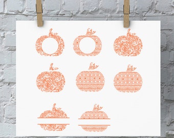 Pumpkin Split Monogram - Swirl Pumpkin - Tribal Pumpkin - Aztec Pumpkin - SVG Files for Silhouette - Monogram - DIY - Silhouette Files
