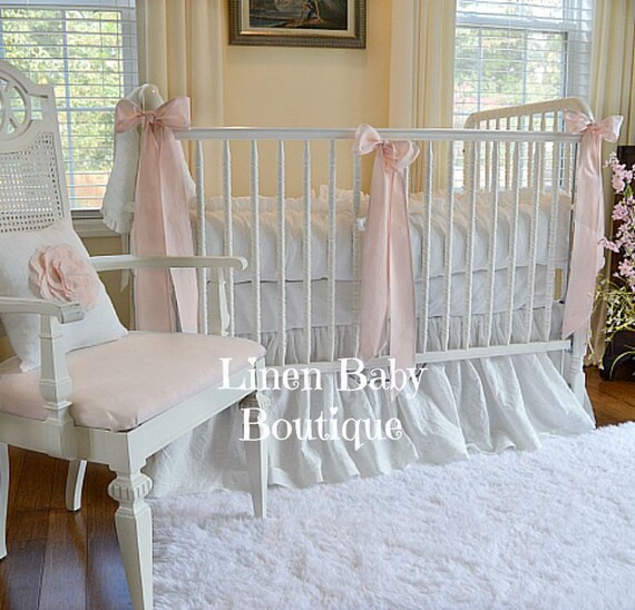 Linen Baby Bedding 3 Pieces. White Linen Crib Bedding 3 Piece
