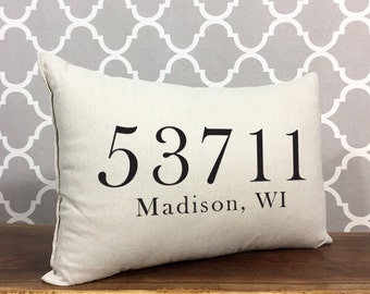 Personalized Zip Code Pillow, Custom Zip Code City & State, Housewarming Gift, Personalized Pillow, Gift For New Home, Home Decor Pillow
