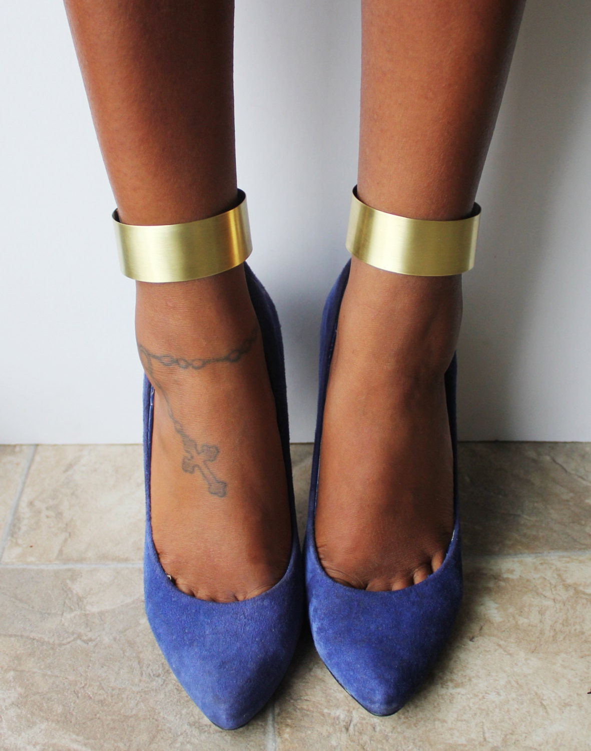 Gold Solid Band Ankle Cuffs Pair