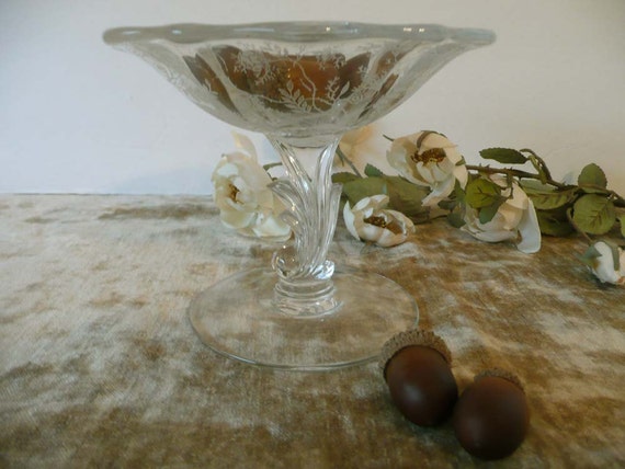 Beautiful Vintage Fostoria Etched Glass Compote by MossyCottage