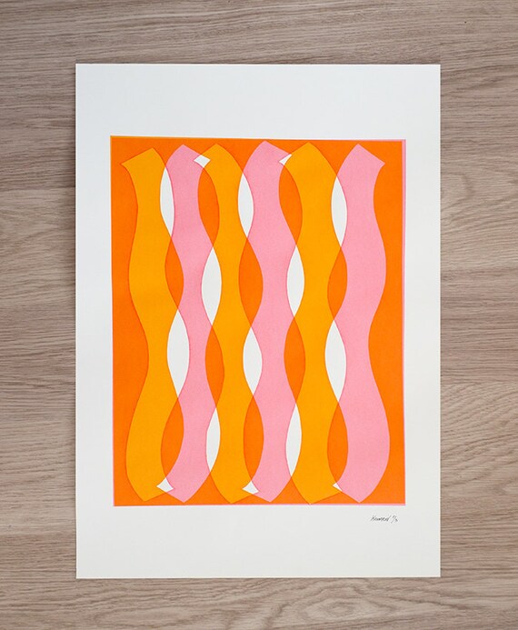 Handmade screen print painting Abstract serigraph screenprint