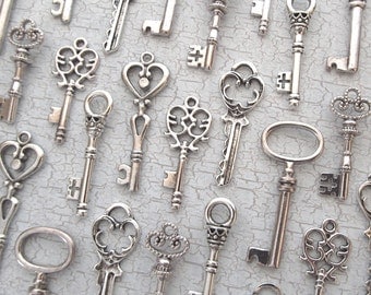 The Caspian Collection - Skeleton Key Charm Assortment in SILVER - Set of 100 Keys