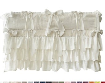 Linen crib bedding set Crib bumper with ruffle, Ruffle crib skirt, fitted sheet, linen cot bed set, custom or off white linen baby bedding