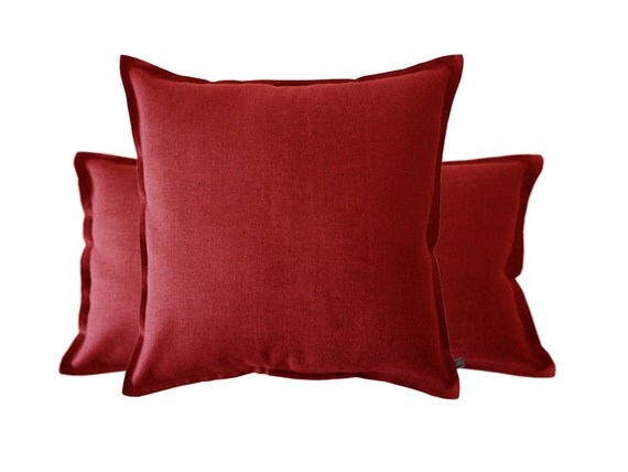 Red linen decorative pillow cover. Natural linen by LovelyHomeIdea