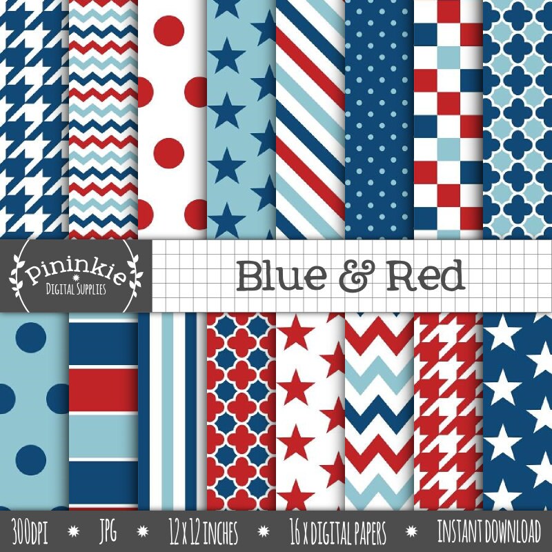 Blue Digital Paper Pack Red White and Blue Digital Paper