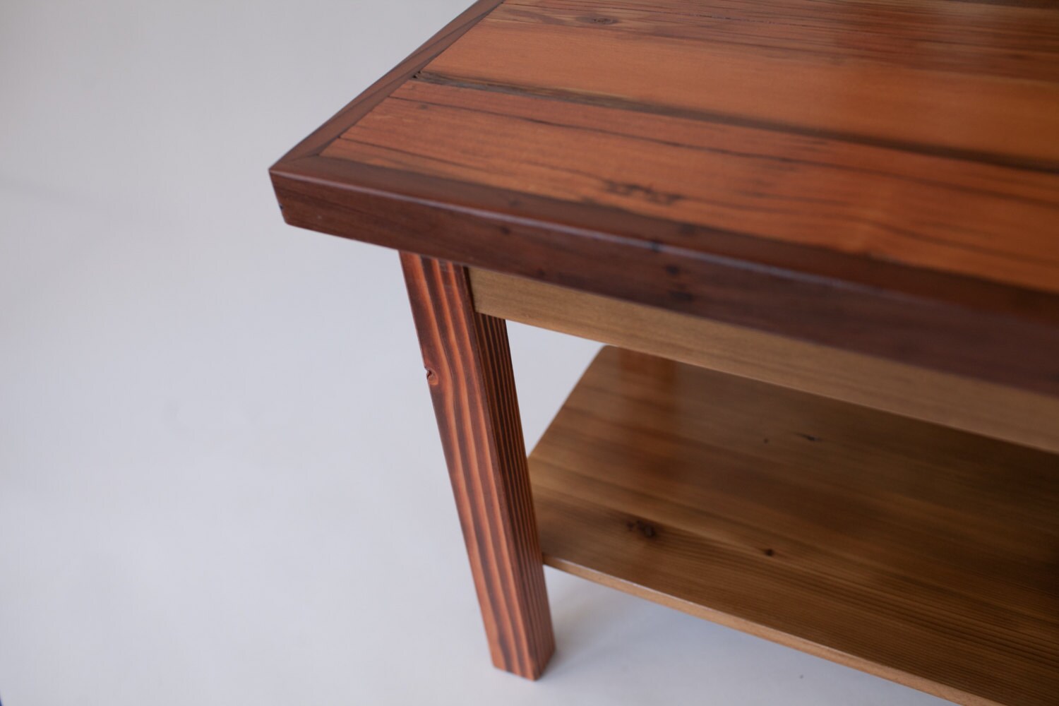 Skinny Reclaimed Wood Coffee Table with Shelf