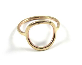 Open Circle Ring, Gold Hammered, Everlasting Unity Infinity Universal Symbol, Minimalist, Handmade Maui Jewelry, Christmas Gift Idea, Boho