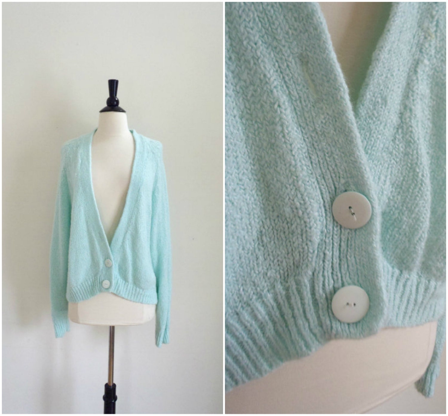 Vintage long mint green cardigan / soft oversized sweater