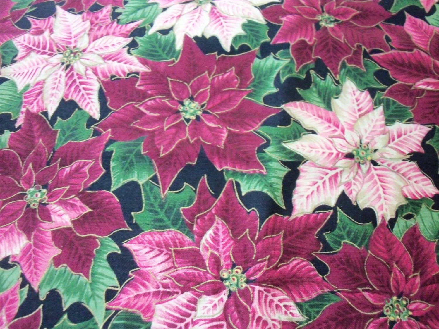 Poinsettia Fabric Gorgeous Pink & Burgundy Tones Christmas New